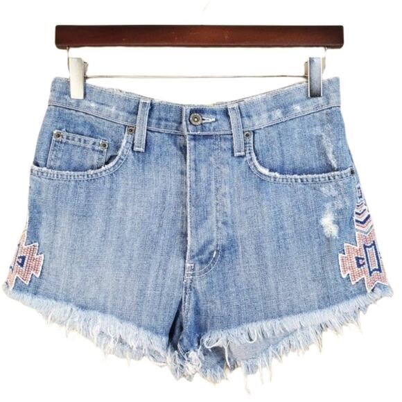 Carmar High Rise Distressed Cutoff Tribal Shorts - Picture 1 of 9